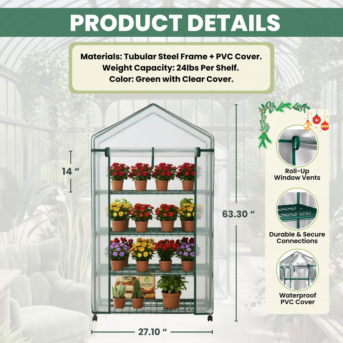 Pure Garden 4 Tier Mini Greenhouse assembly in minutes without tools