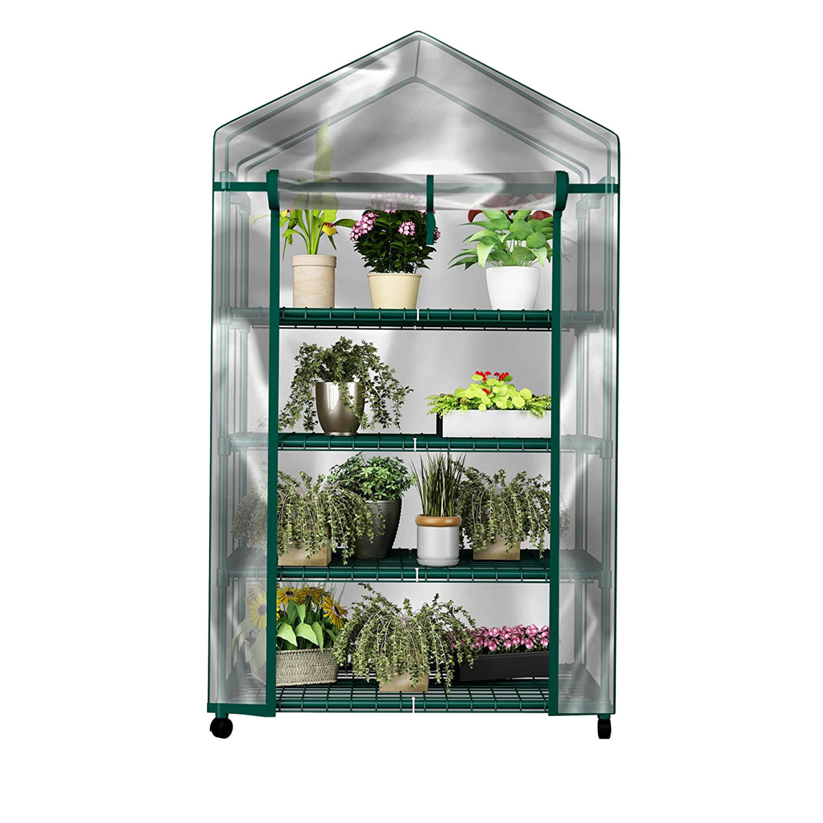 Pure Garden 4 Tier Mini Greenhouse front view showcases compact portable design for indoor or outdoor use