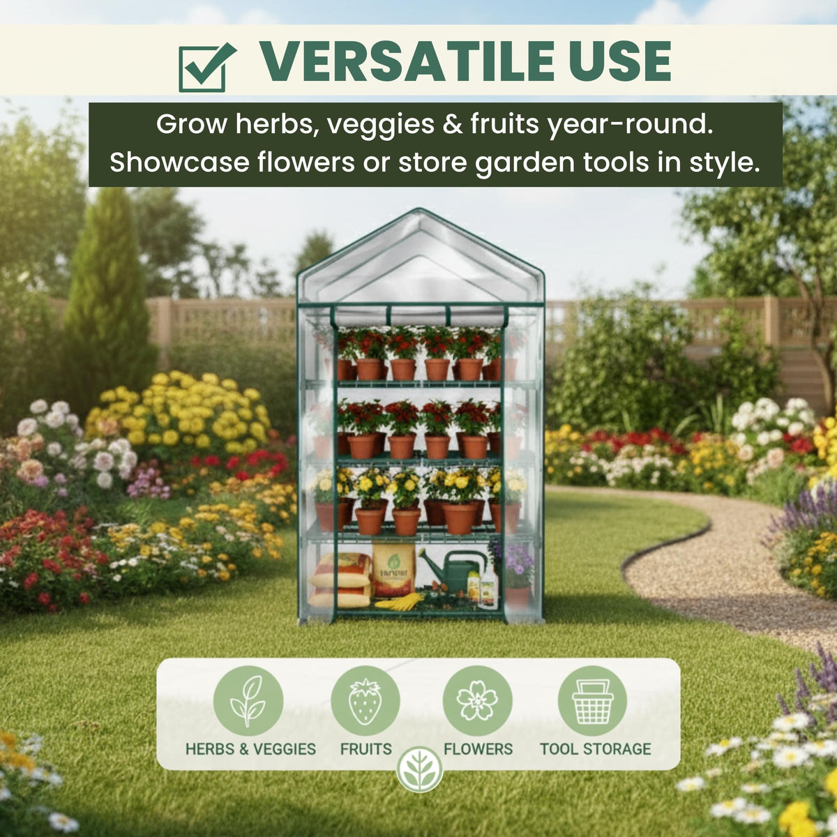 Pure Garden shelves maximize space for seedlings, herbs, and small plants