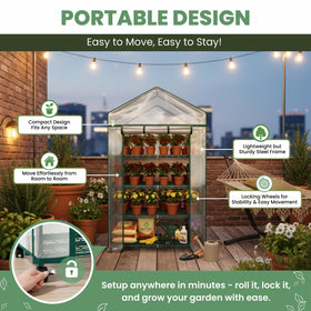 Pure Garden 4 Tier Mini Greenhouse side view highlights sturdy frame and accessible shelving