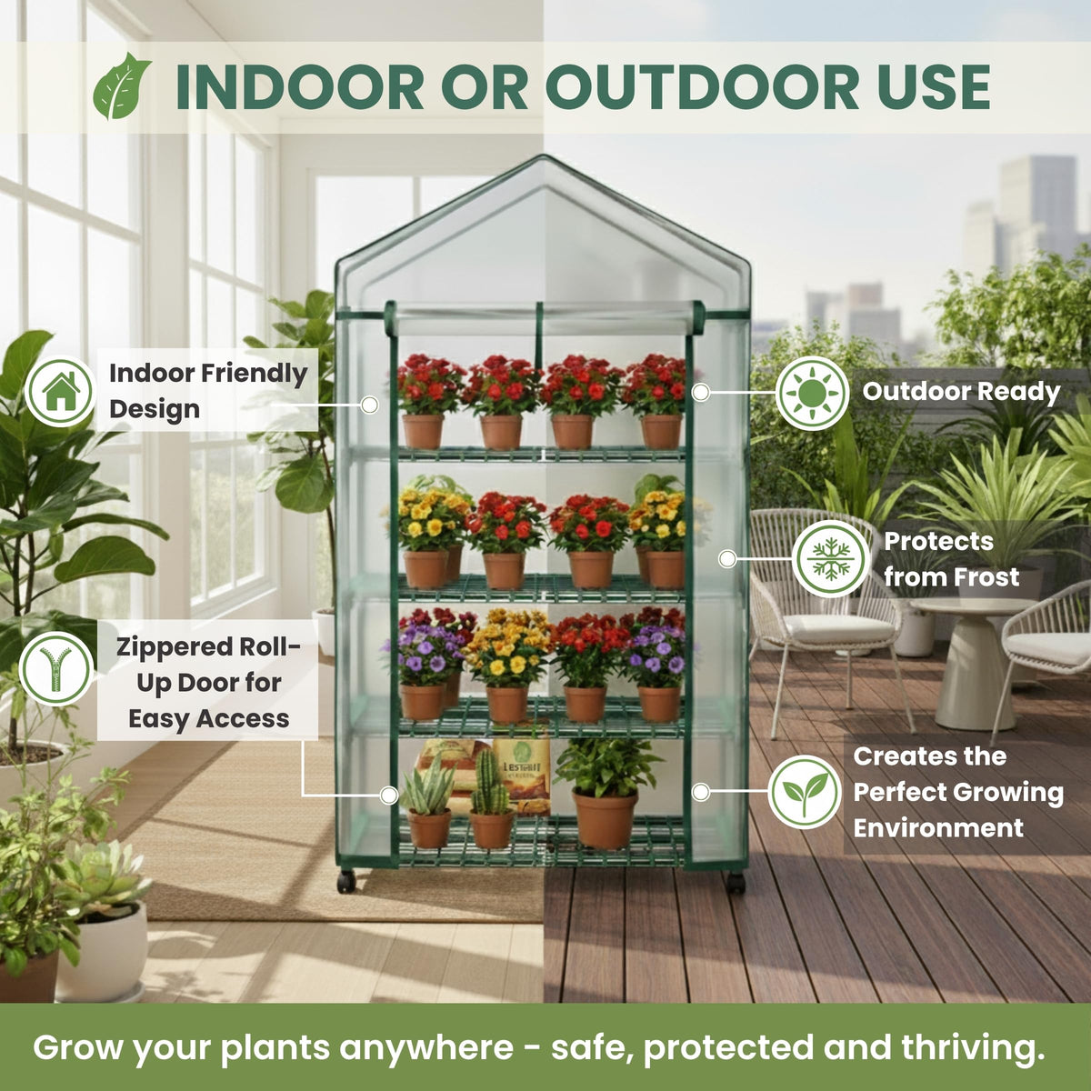 Pure Garden 4 Tier Mini Greenhouse with zippered door ready for early seed starts