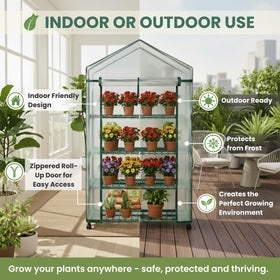 Pure Garden 4 Tier Mini Greenhouse with zippered door ready for early seed starts