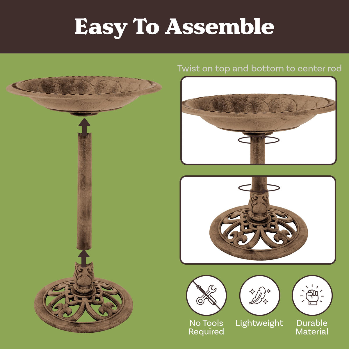 Pure Garden antique bronze finish enhances vintage charm in any garden.