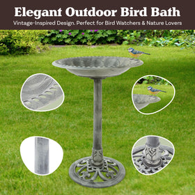 Pure Garden antique-finish bird bath invites wildlife to pause and drink.