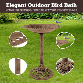 Pure Garden bird bath sturdy base ensures stable placement in your yard.