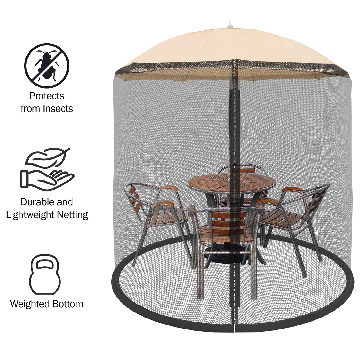 Pure Garden breathable polyester mesh close-up shows airy comfort around your outdoor table.