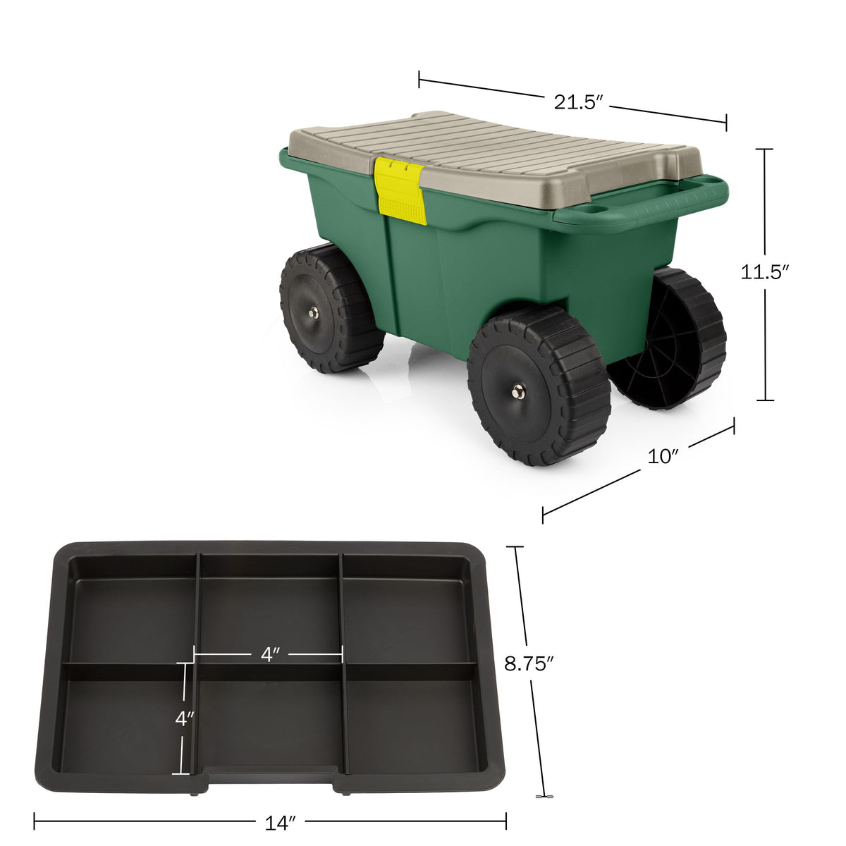 Pure Garden cart dimensions: roomy interior for gloves, shovels, and pots.
