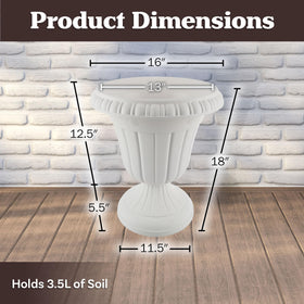 Pure Garden white urn planter with optional drainage