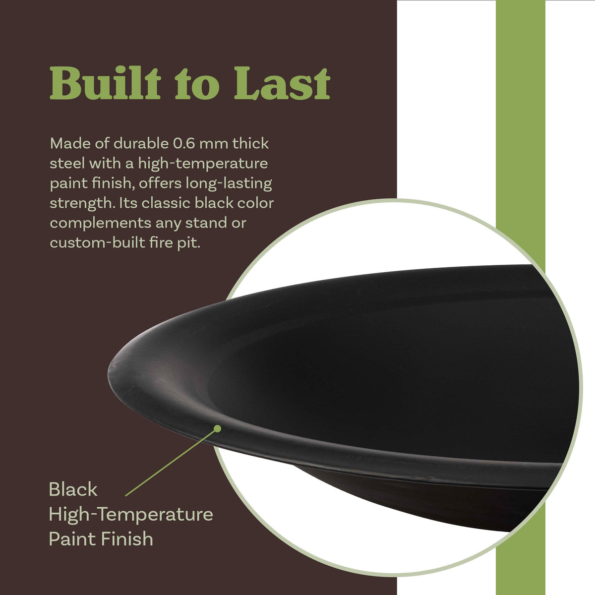 Pure Garden Firepit Insert uses 0.6mm steel with a black high-temp finish