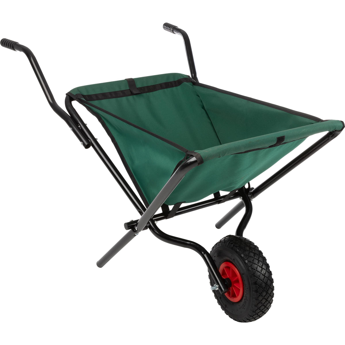 Pure Garden folding wheelbarrow with compact fold for easy garage storage.