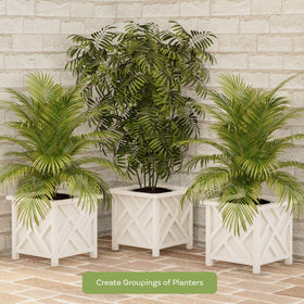 Pure Garden white lattice planter enhances front porch decor year round.