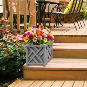 Pure Garden gray planter adds elegant, year-round decor by porches, patios, or decks.