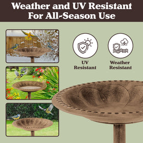 Pure Garden bird bath with ground stakes for secure outdoor setup.