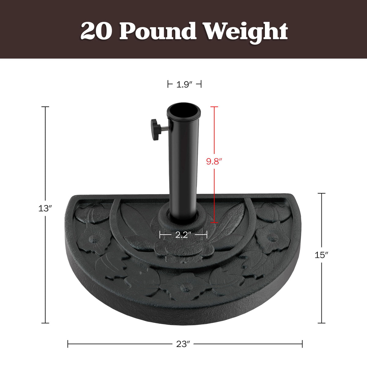 Pure Garden half round base with pole shows sturdy support