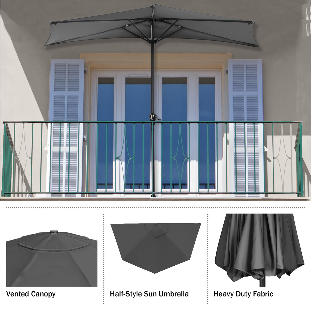 Pure Garden half umbrella gray compact balcony design saves space while shading