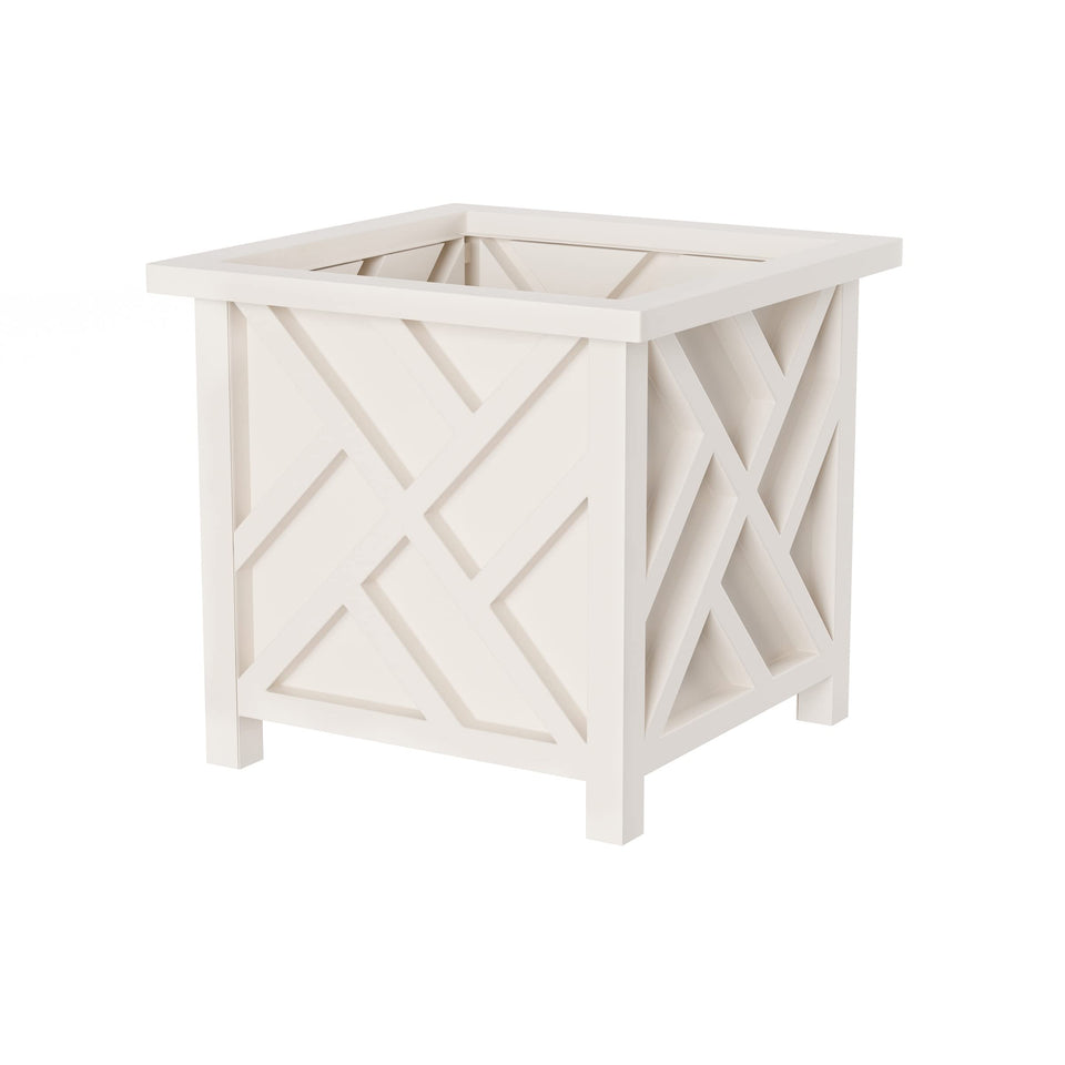 Pure Garden lattice design planter box in white for porch landscape.