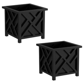 Pure Garden lattice design planter box 2-pack front view enhances outdoor curb appeal