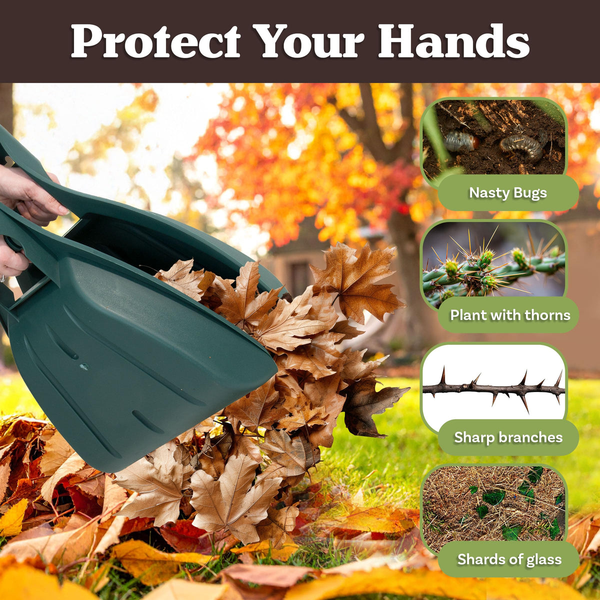 Pure Garden Leaf Scoops Hand Rake with wrist guards for comfortable extended use.