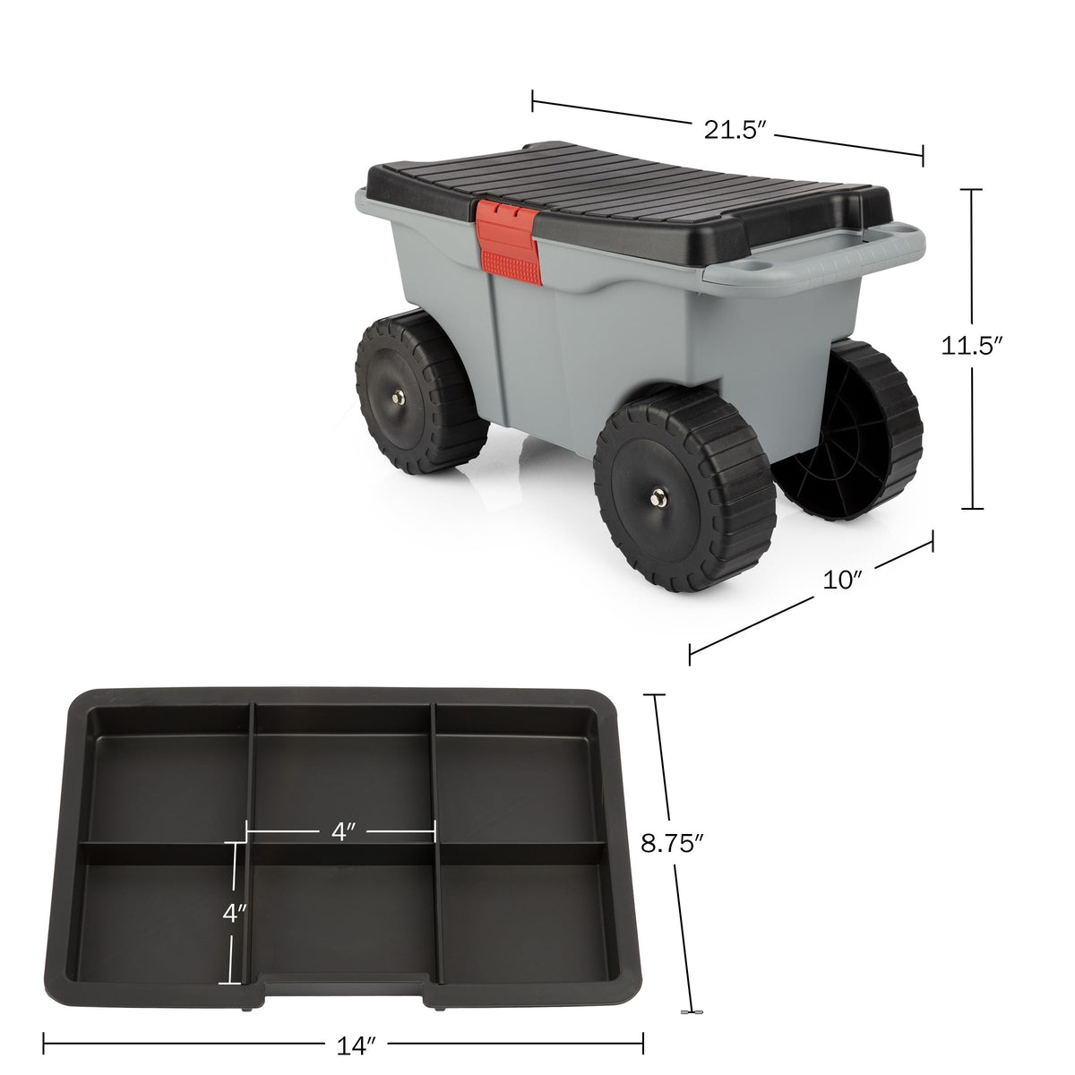 The lid doubles as a stable seat on the Pure Garden cart in gray and black