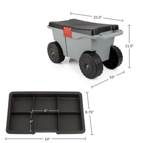 The lid doubles as a stable seat on the Pure Garden cart in gray and black