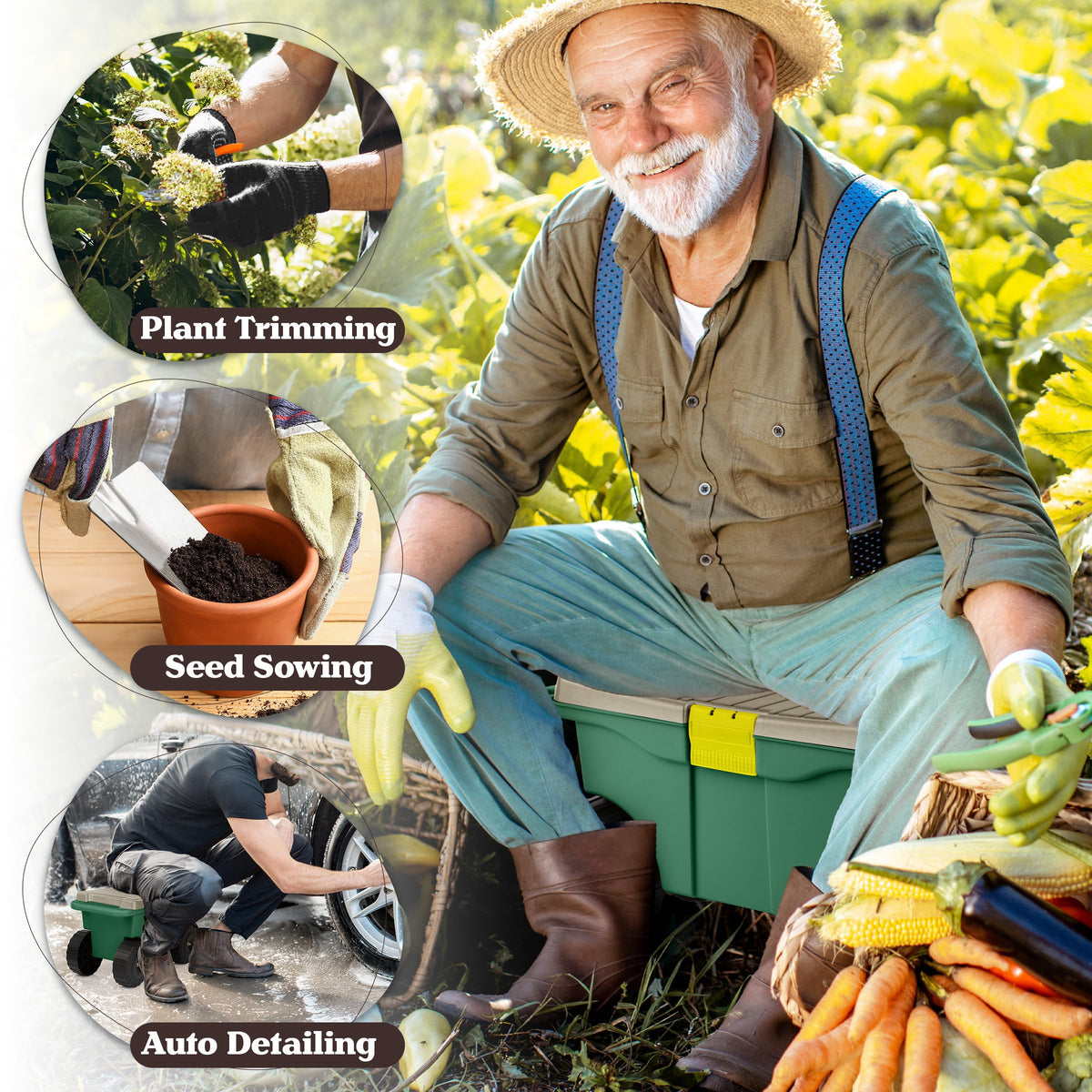 Pure Garden Rolling Cart wheels: glide over grass and rocks with ease.
