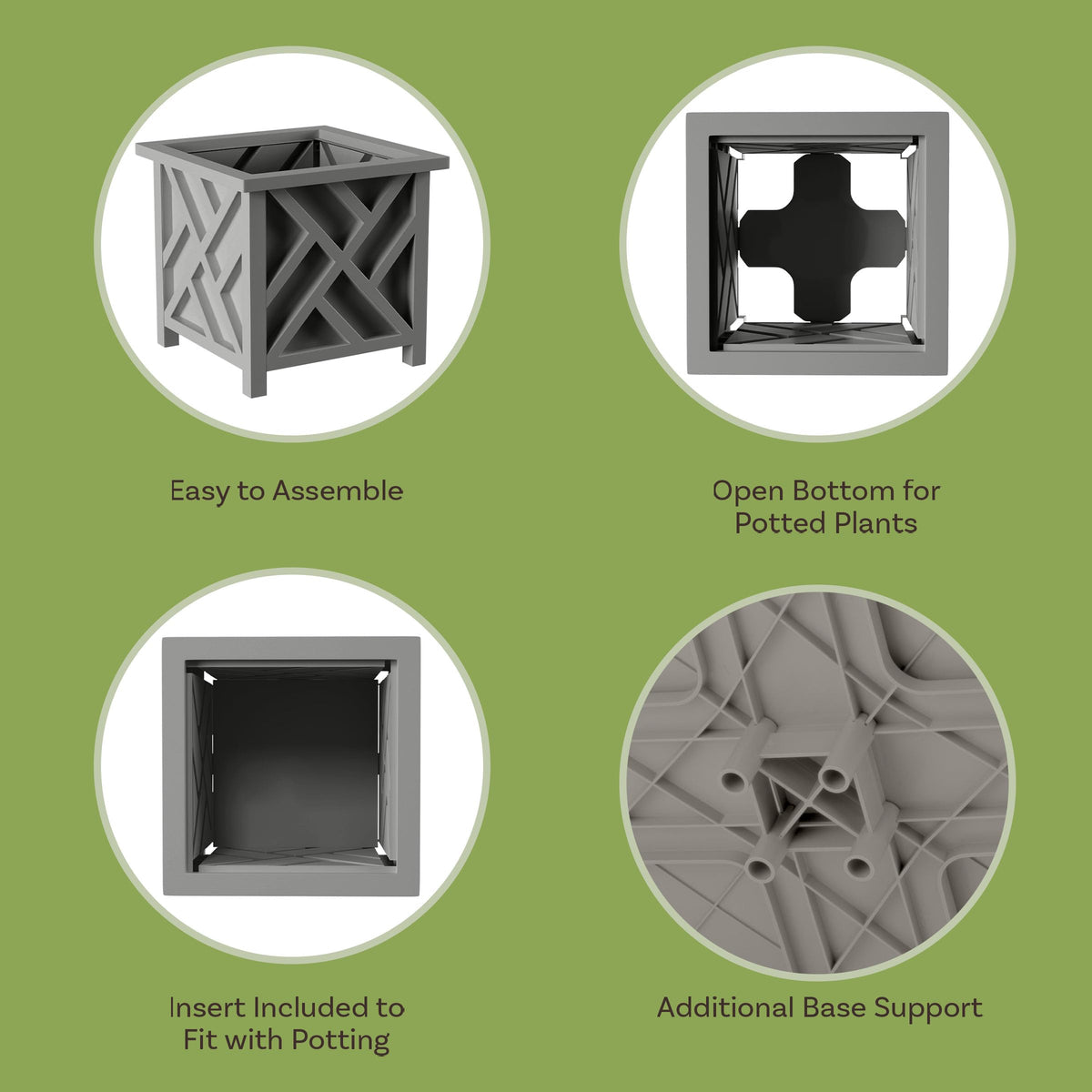 Pure Garden square planter 14.75 in gray features durable, weather-ready polypropylene construction.
