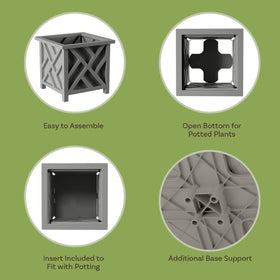 Pure Garden square planter 14.75 in gray features durable, weather-ready polypropylene construction.