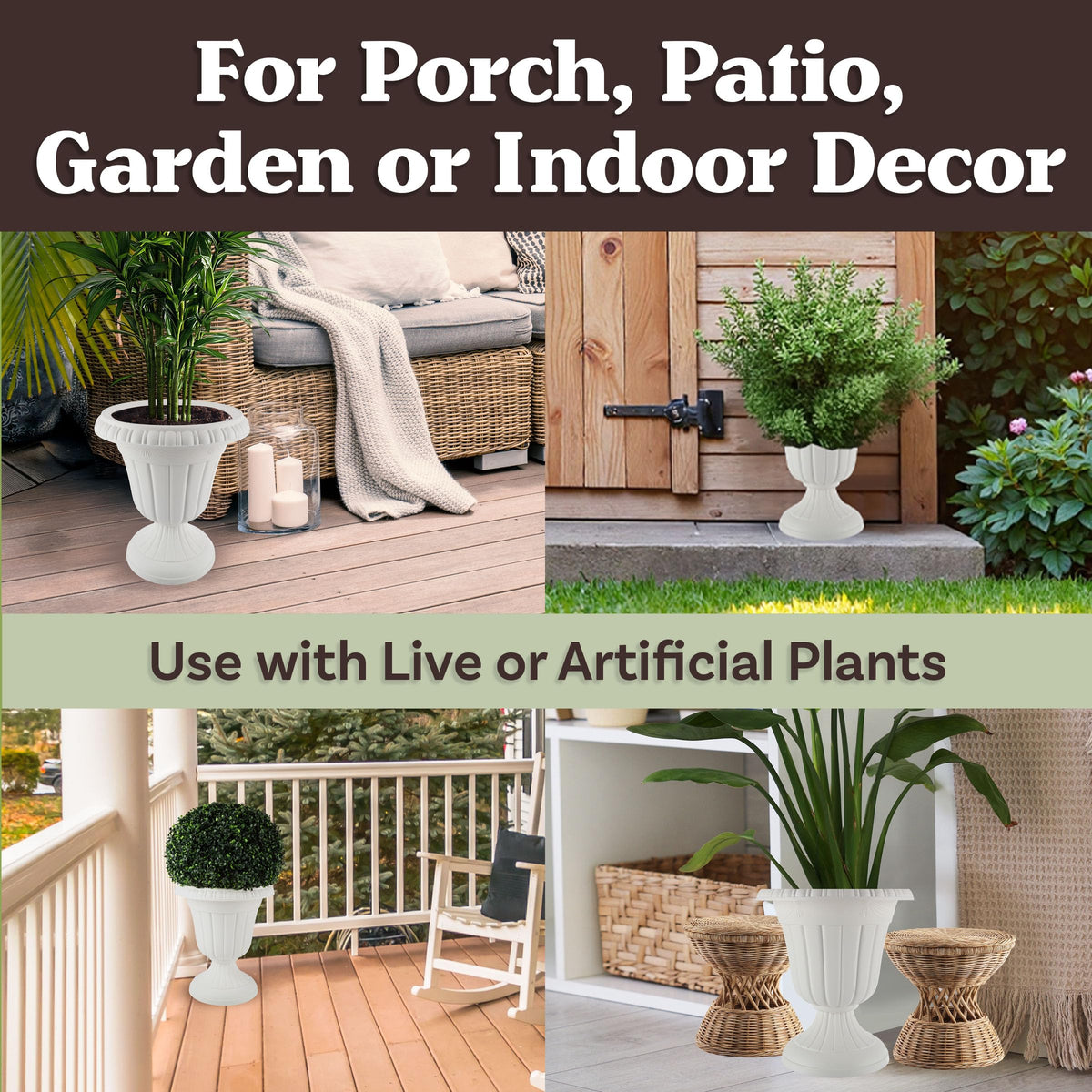 Pure Garden sturdy plastic urn planter, weatherproof for outdoors
