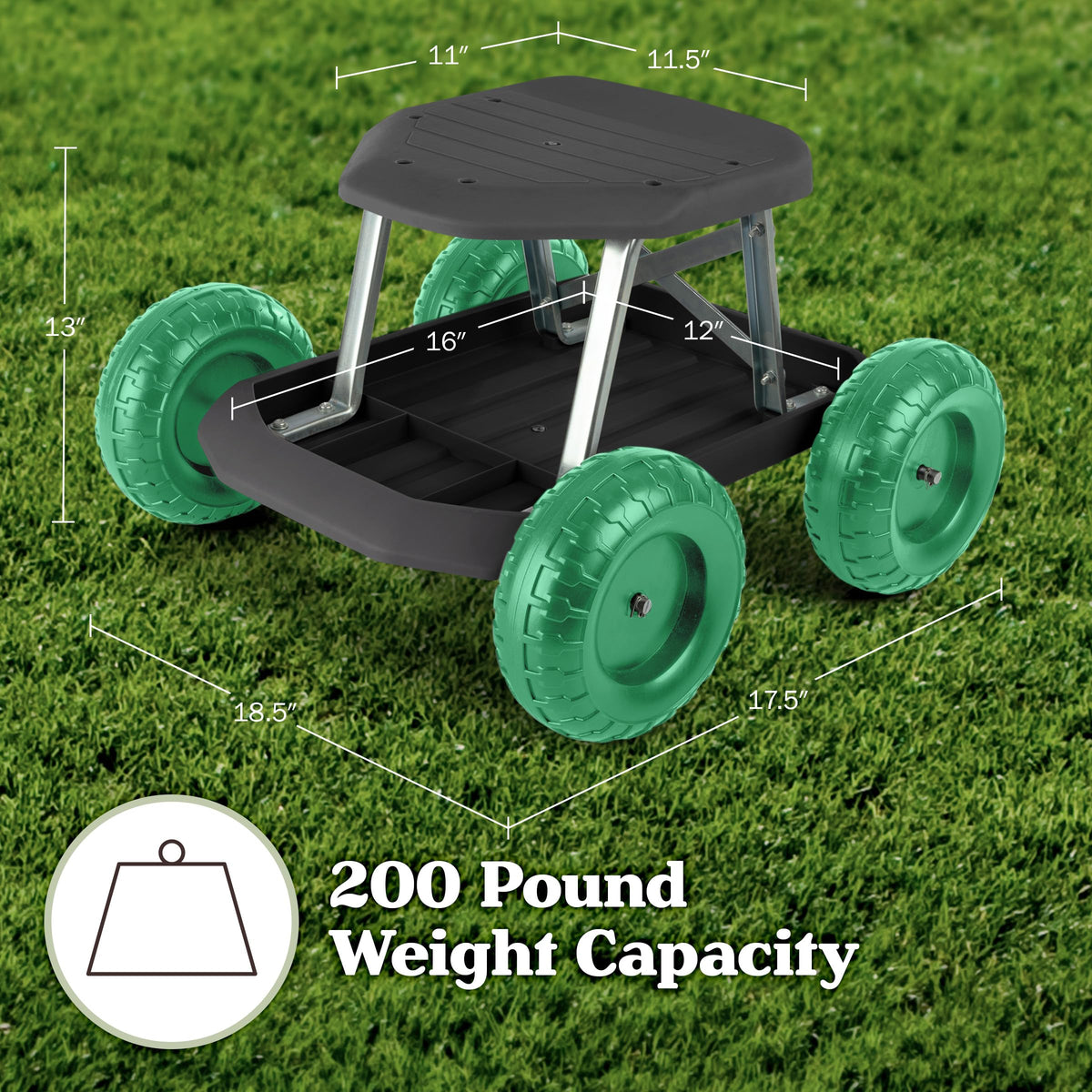 Pure Garden tool tray under seat keeps small tools within reach during work