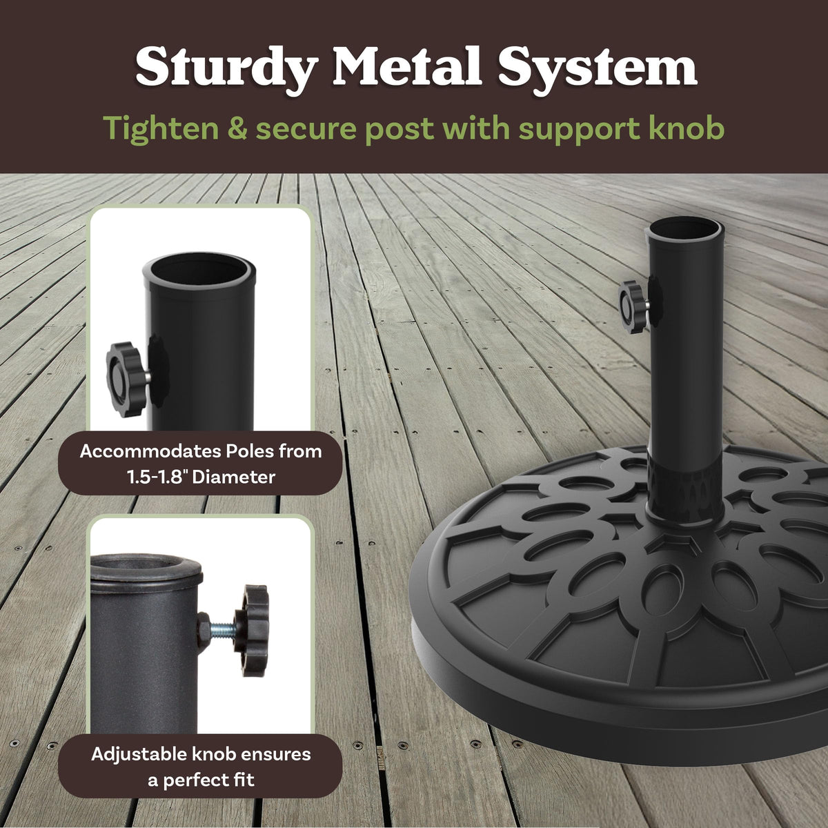 Pure Garden umbrella base assembly enables quick, tool-free setup for shade.