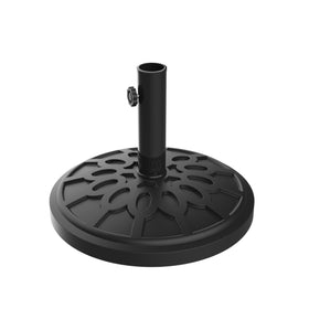 Pure Garden umbrella base black stand shows sturdy 19lb support for patio umbrellas.