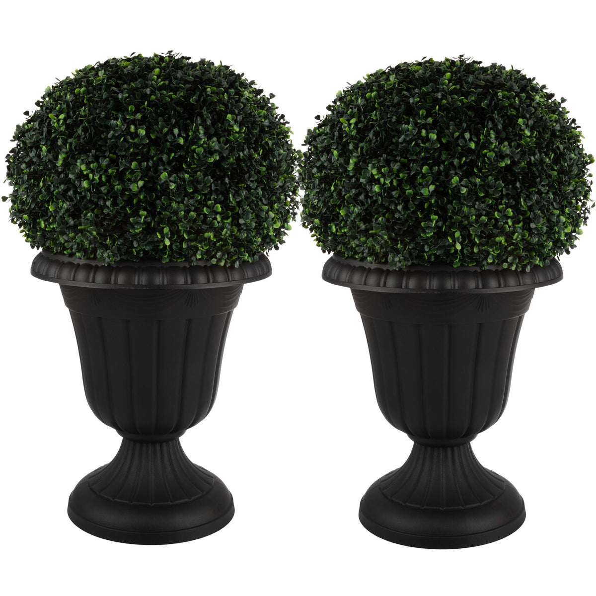 Pure Garden urn planter front view in black for entryway decor