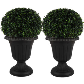 Pure Garden urn planter front view in black for entryway decor