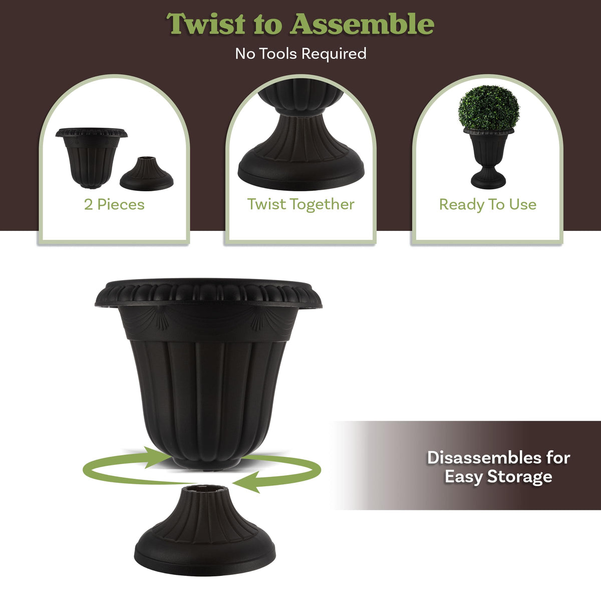 Pure Garden urn planter interior space in black for planting