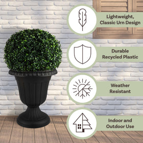Pure Garden urn planter side view shows sturdy black plastic