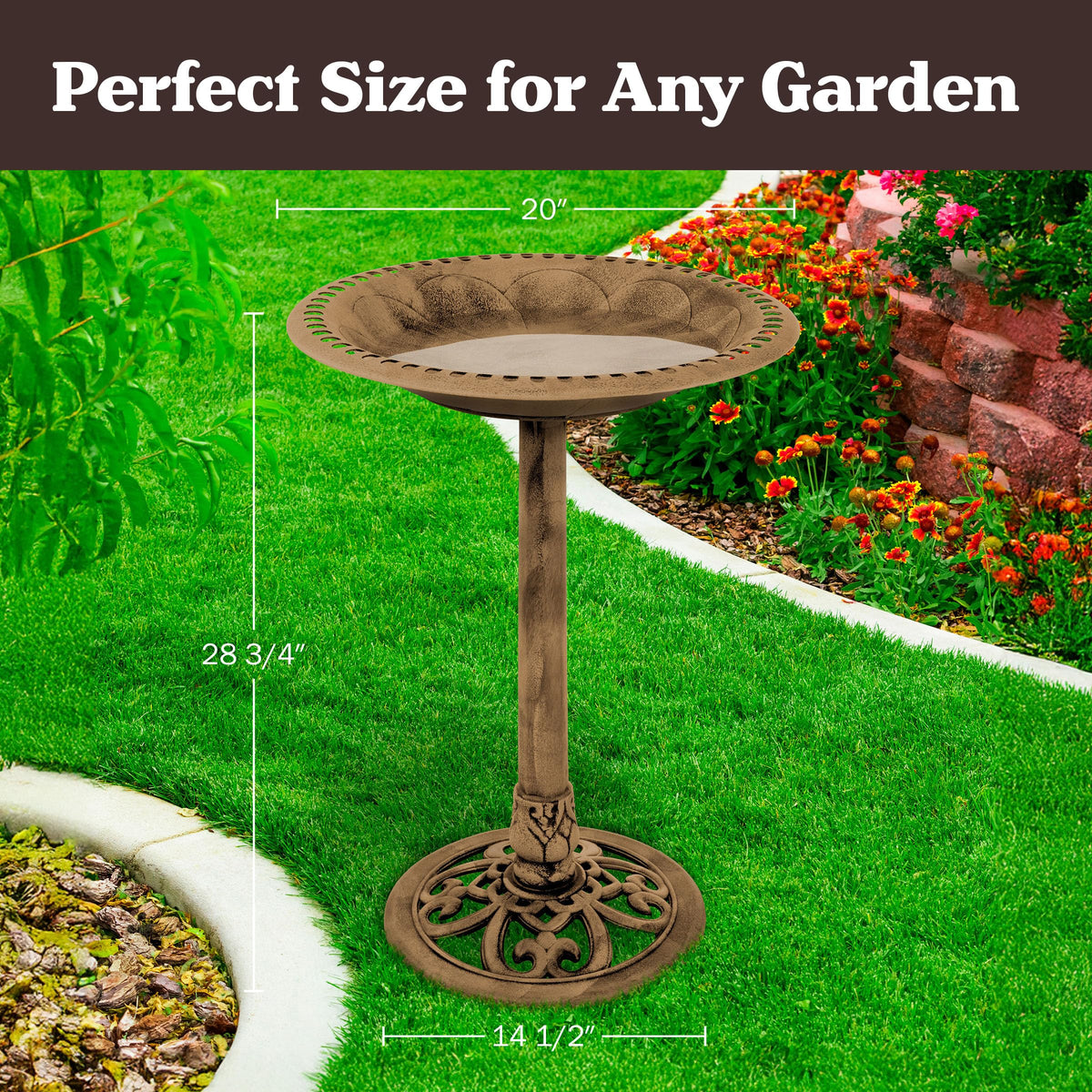 Pure Garden water basin 20-inch diameter supports birds and provides visual reflection.