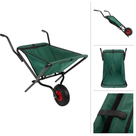 Pure Garden folding wheelbarrow powder-coated steel frame for durability and lightness.