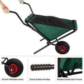 Pure Garden folding wheelbarrow with three tool pouches for easy access.