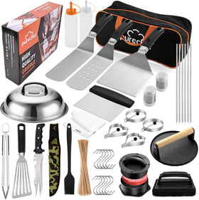 PureChef enlarged spatula on a hot griddle for precise flipping and even searing