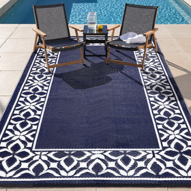PureCozy outdoor rug navy blue 5x8, waterproof and durable for patios.