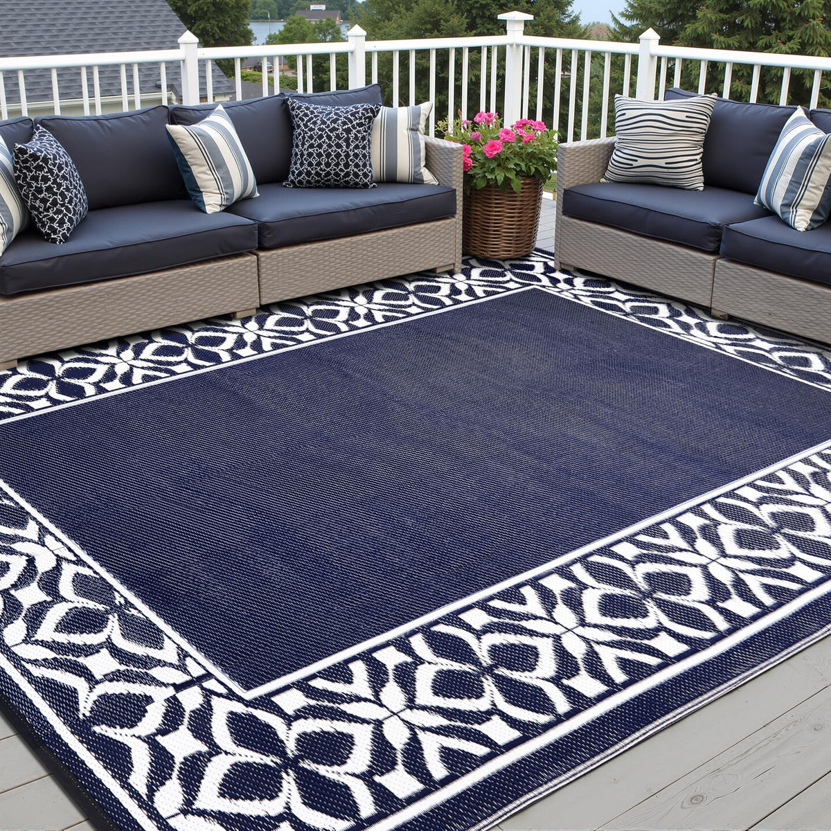 PureCozy patio rug supports pets and kids with spill-resistant surface.