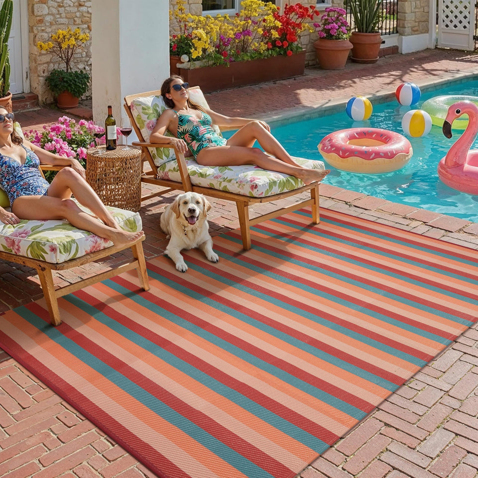 PureCozy outdoor rug stripe design brightens patio spaces and entrances