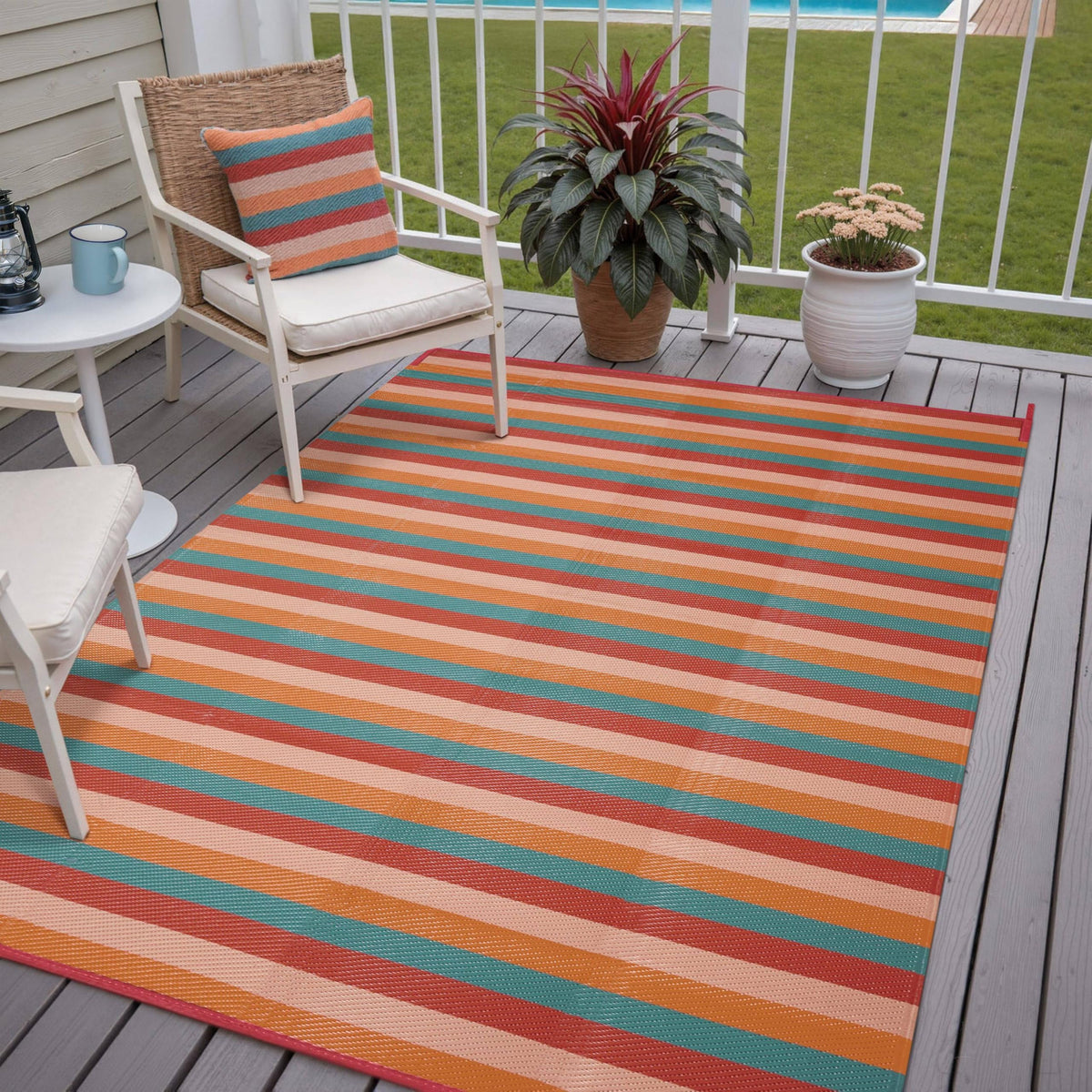PureCozy polypropylene rug; water resistant and easy to clean.