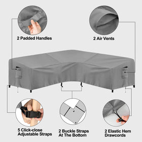 PureFit easy-install cover with padded handles for quick placement over a sofa