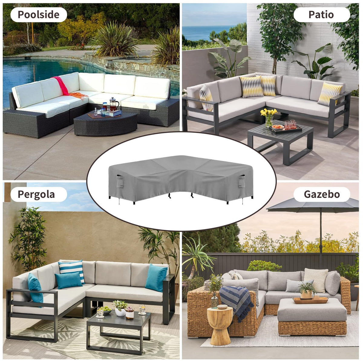 PureFit compatible 89x89 inch V-shaped sofa cover fits large outdoor seating