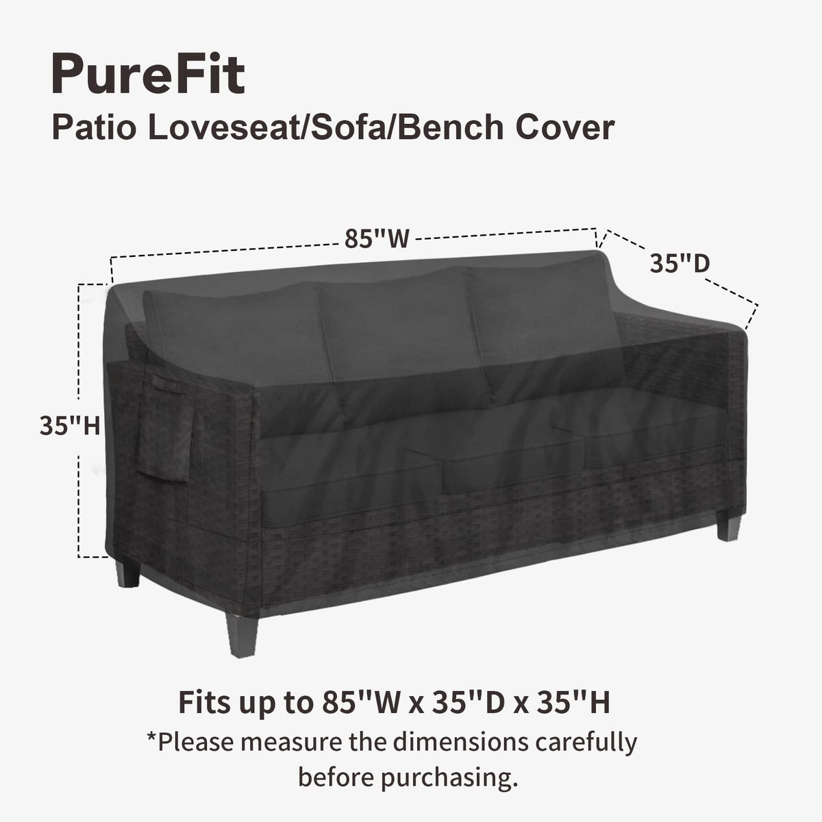 PureFit outdoor couch cover UV-resistant finish preserves colors on sunny patios
