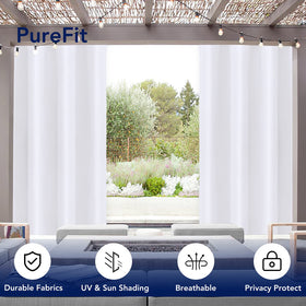 PureFit white curtain in bright sun demonstrates fade-resistant color.