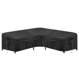 PureFit outdoor sectional cover on a V-shaped sofa protects from rain and sun.
