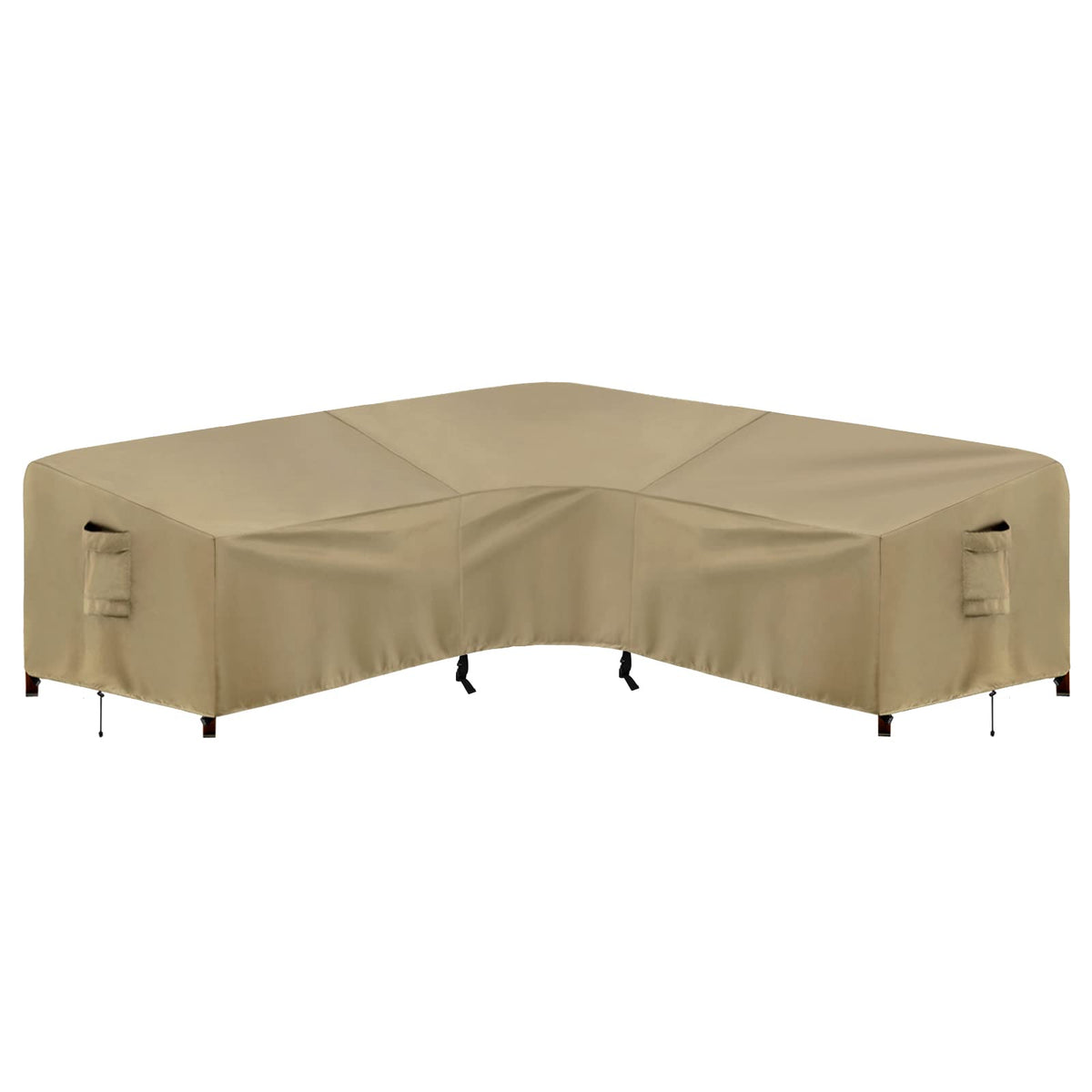 PureFit outdoor sectional cover in camel color, front view, protects against rain and sun.