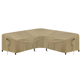PureFit outdoor sectional cover in camel color, front view, protects against rain and sun.